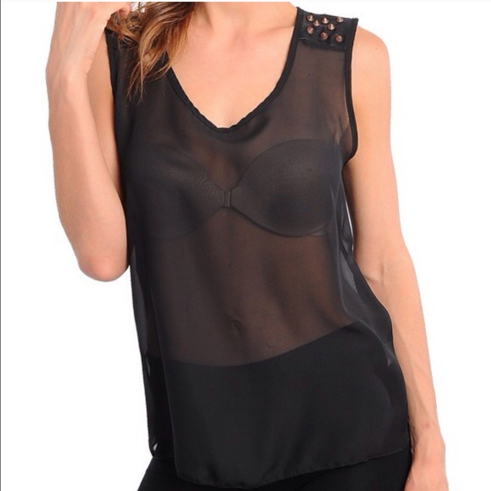 Black studded shoulder top